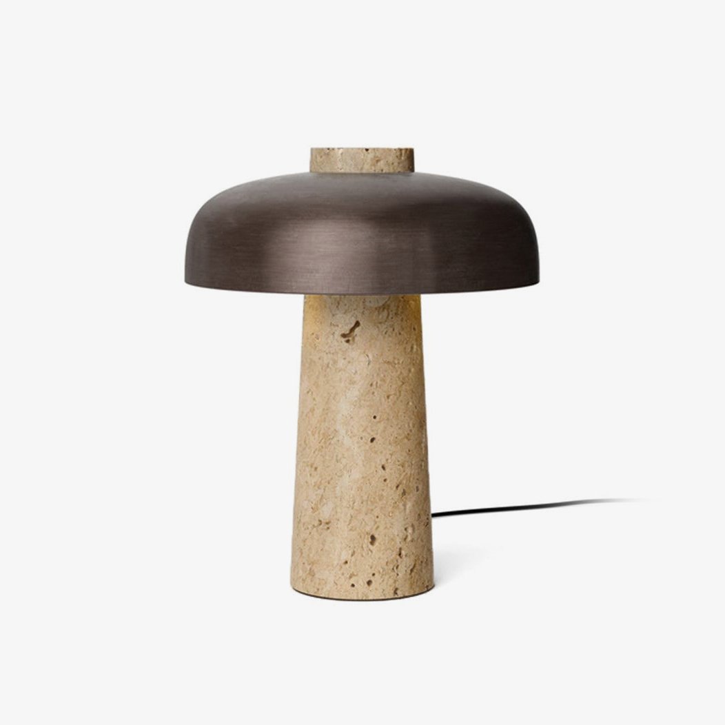 Seveno Mushroom Form Travertine Table Lamp-Neutral Decor