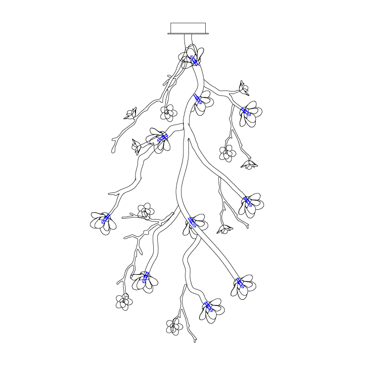 Rae Chandelier Black Branch Flower-Neutral Decor