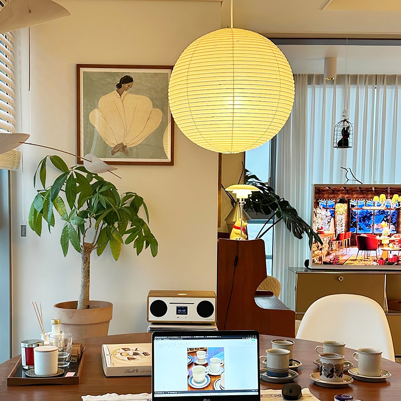 Noveno Pendant Lamp Bamboo Washi Paper Round-Neutral Decor