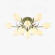Ivory Ceiling Light Lily Flower Blossom Green Base-Neutral Decor