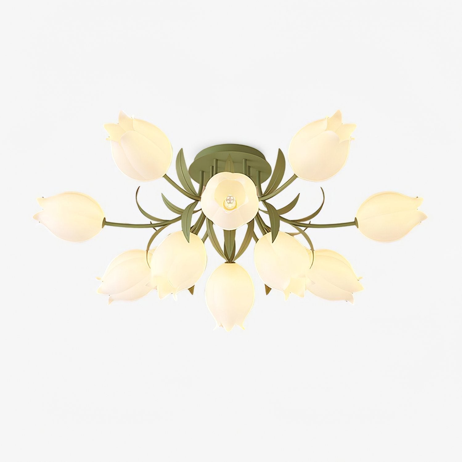 Ivory Ceiling Light Lily Flower Blossom Green Base-Neutral Decor