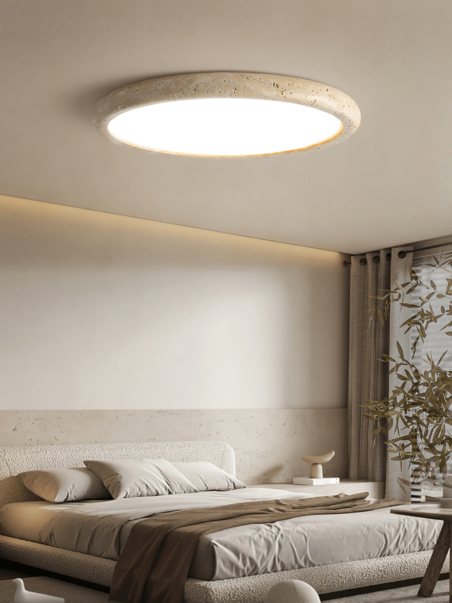 Aurrina Ring Frame Travertine Ceiling Light-Neutral Decor