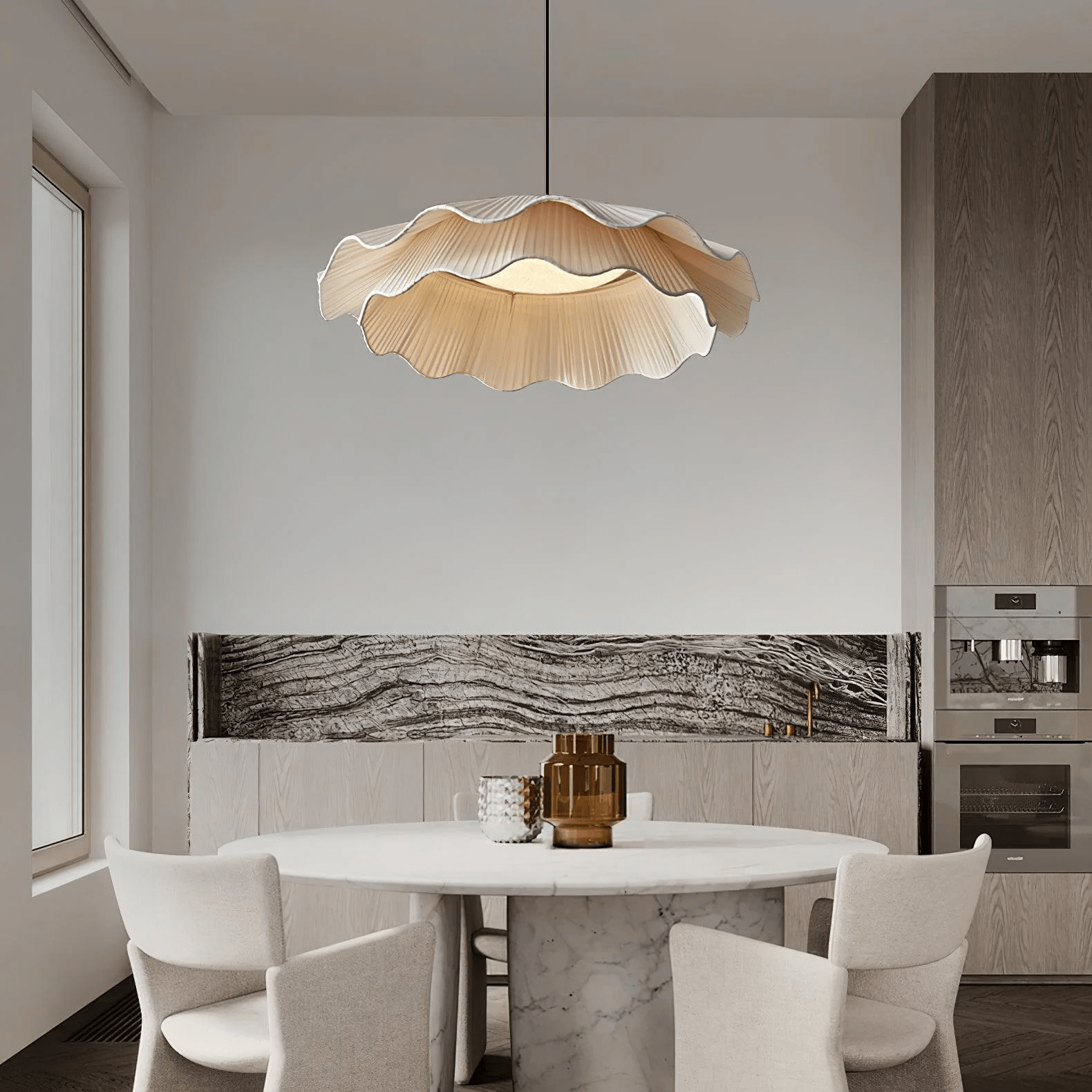 Ellorel Elegance Wave Brass Fabric Pendant Lamp-Neutral Decor