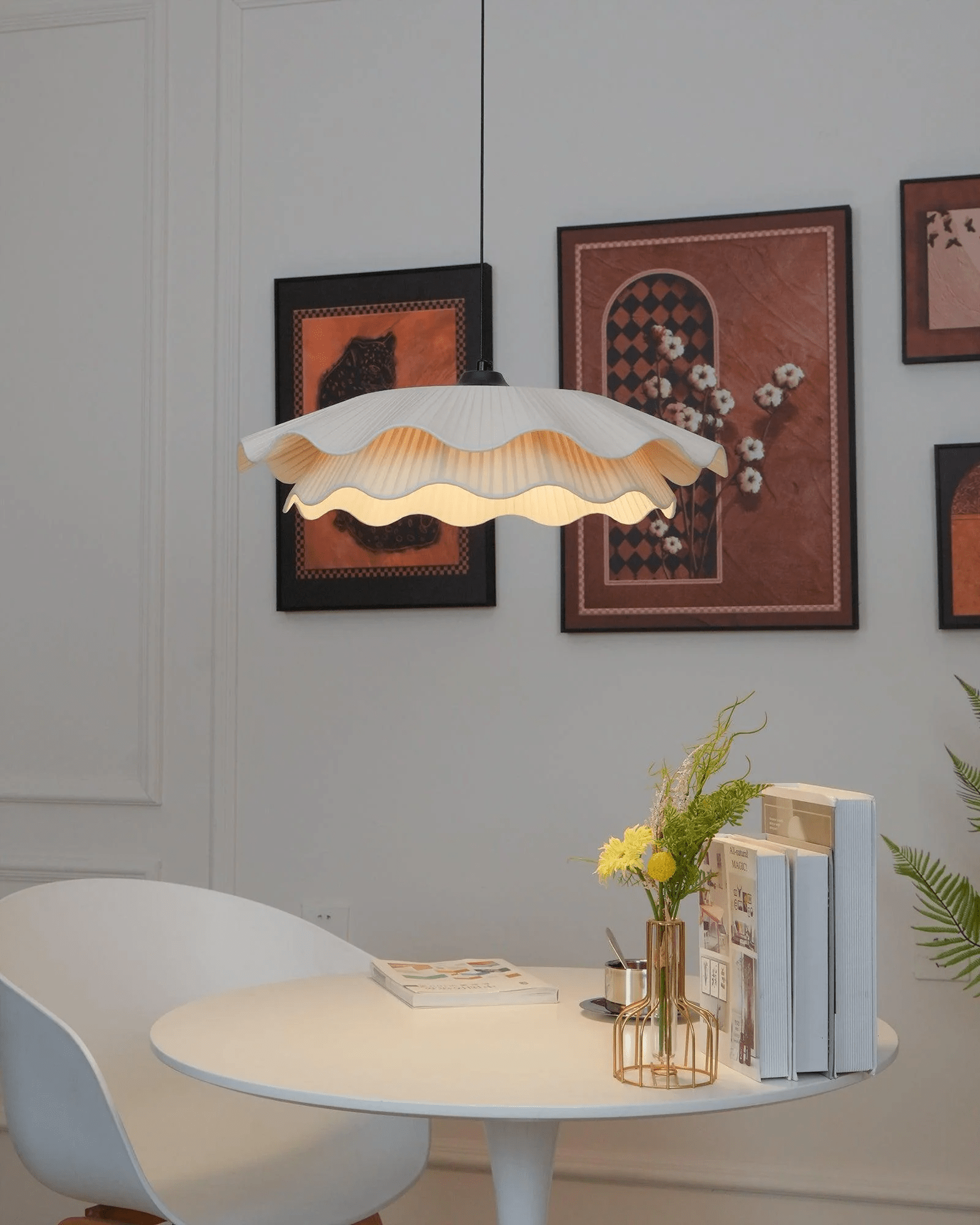Ellorel Elegance Wave Brass Fabric Pendant Lamp-Neutral Decor