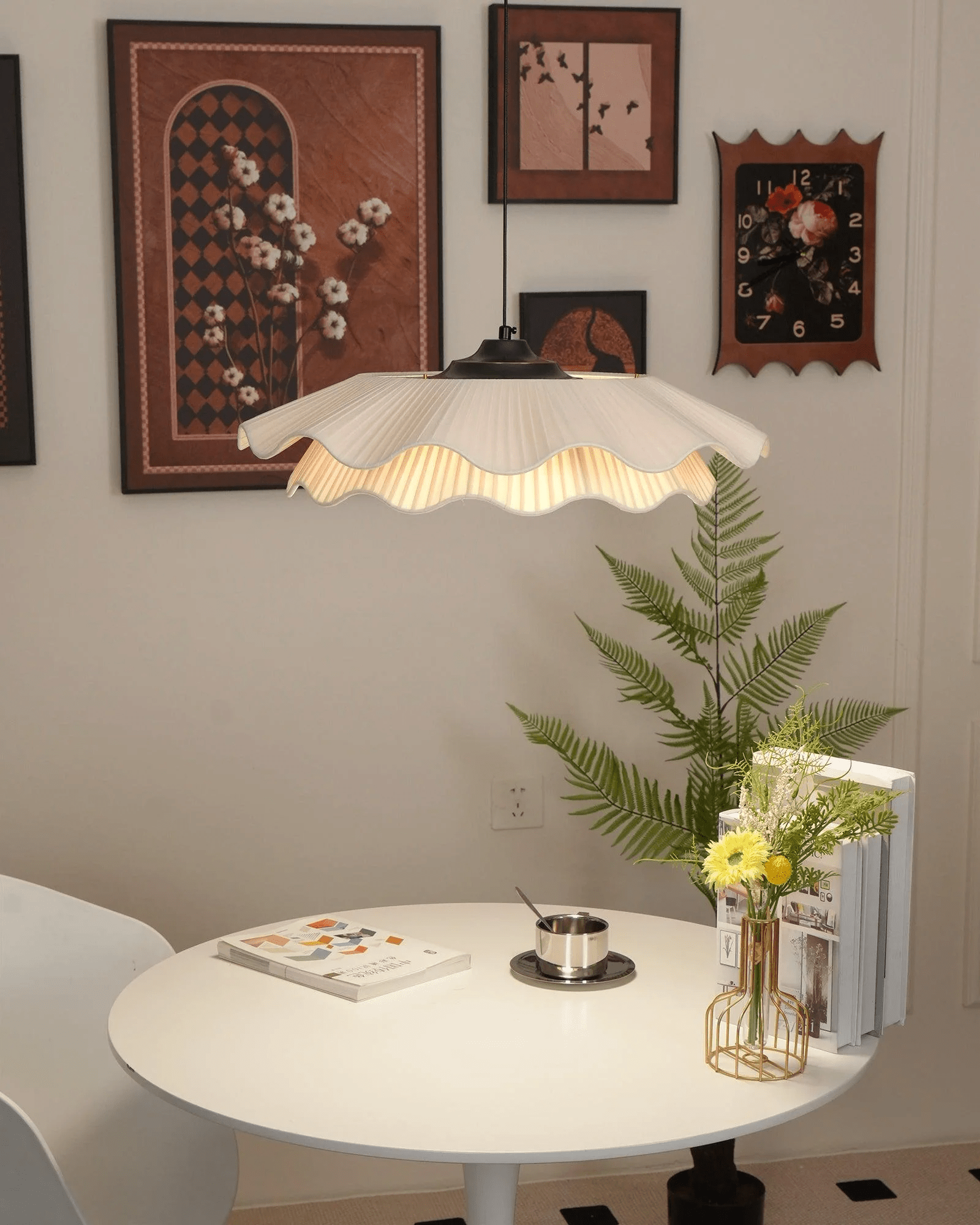 Ellorel Elegance Wave Brass Fabric Pendant Lamp-Neutral Decor