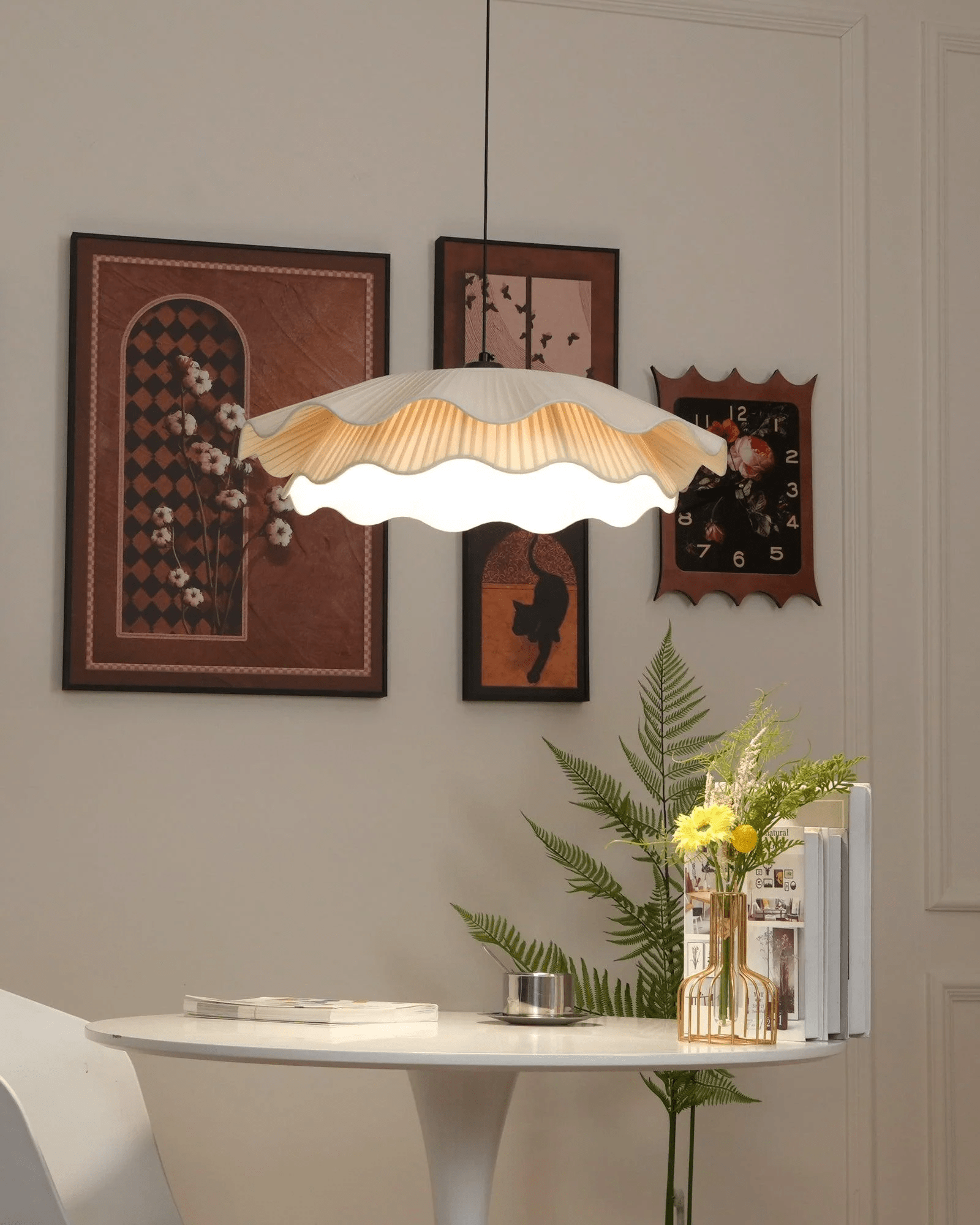 Ellorel Elegance Wave Brass Fabric Pendant Lamp-Neutral Decor