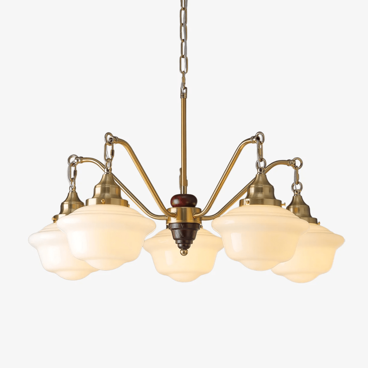 Lustra Chandelier Brass Wood Frosted Glass Classic-Neutral Decor