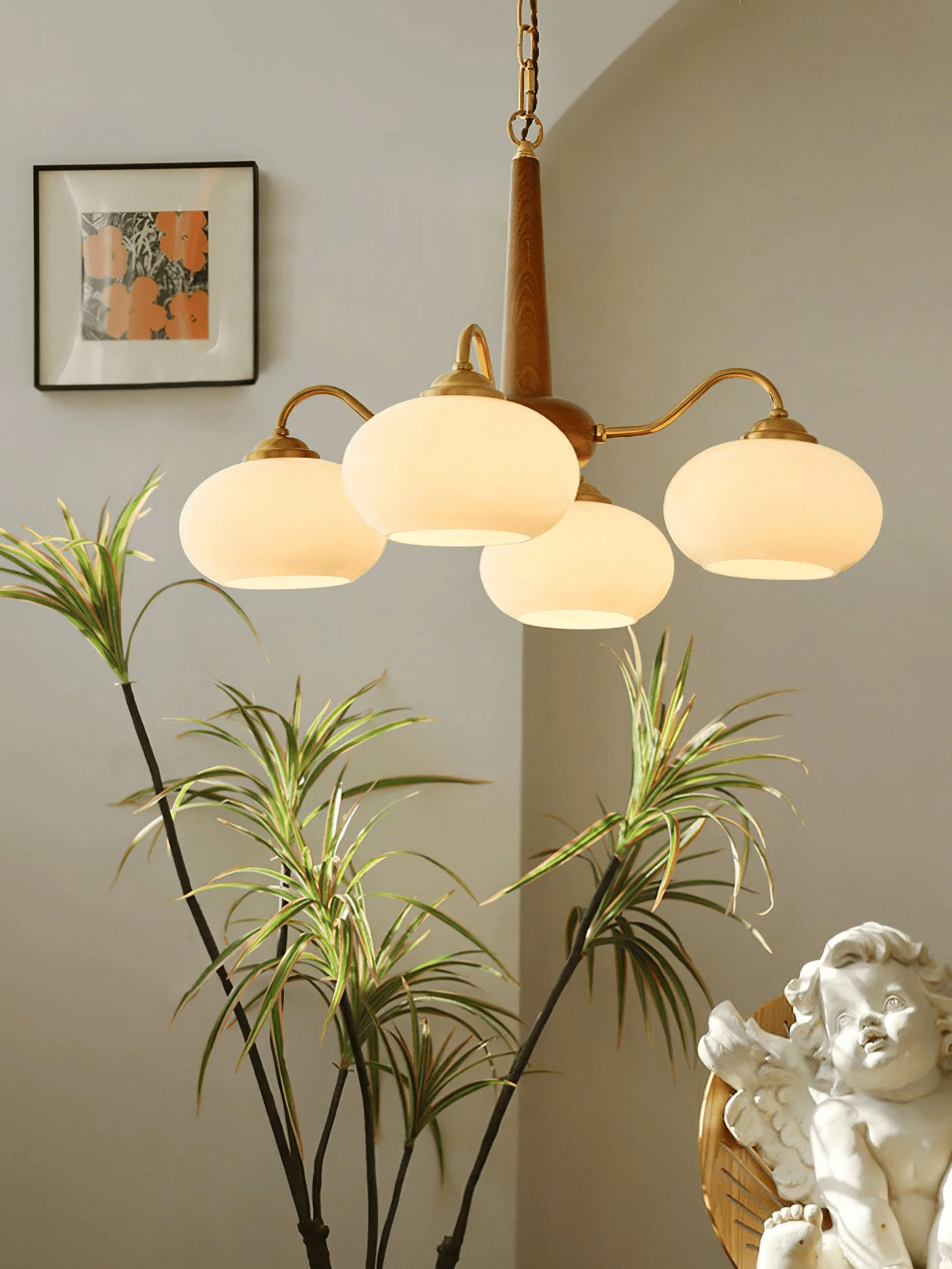 Hali Pendant Lamp Persimmon Brass Glass Elegant-Neutral Decor