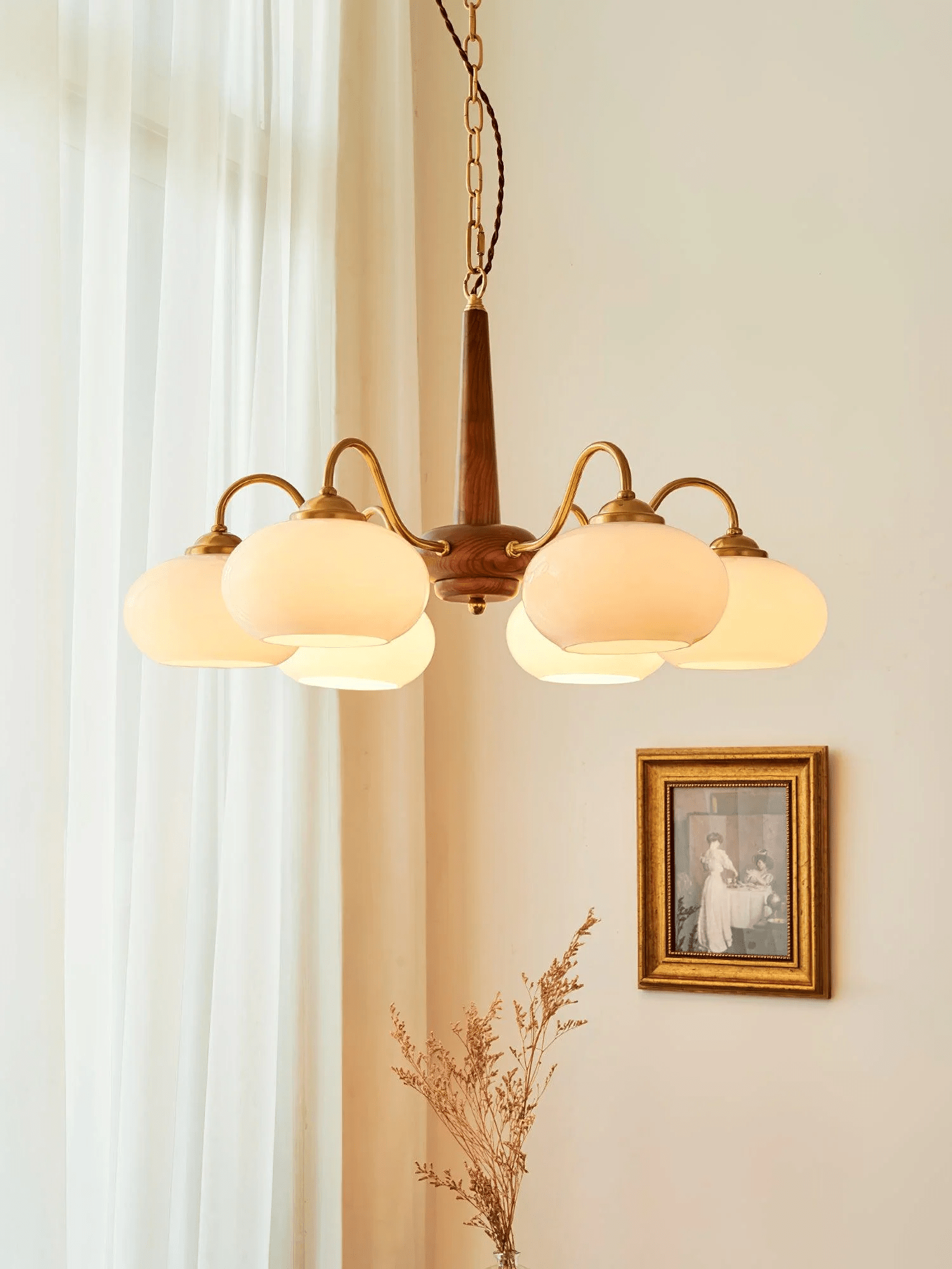 Hali Pendant Lamp Persimmon Brass Glass Elegant-Neutral Decor