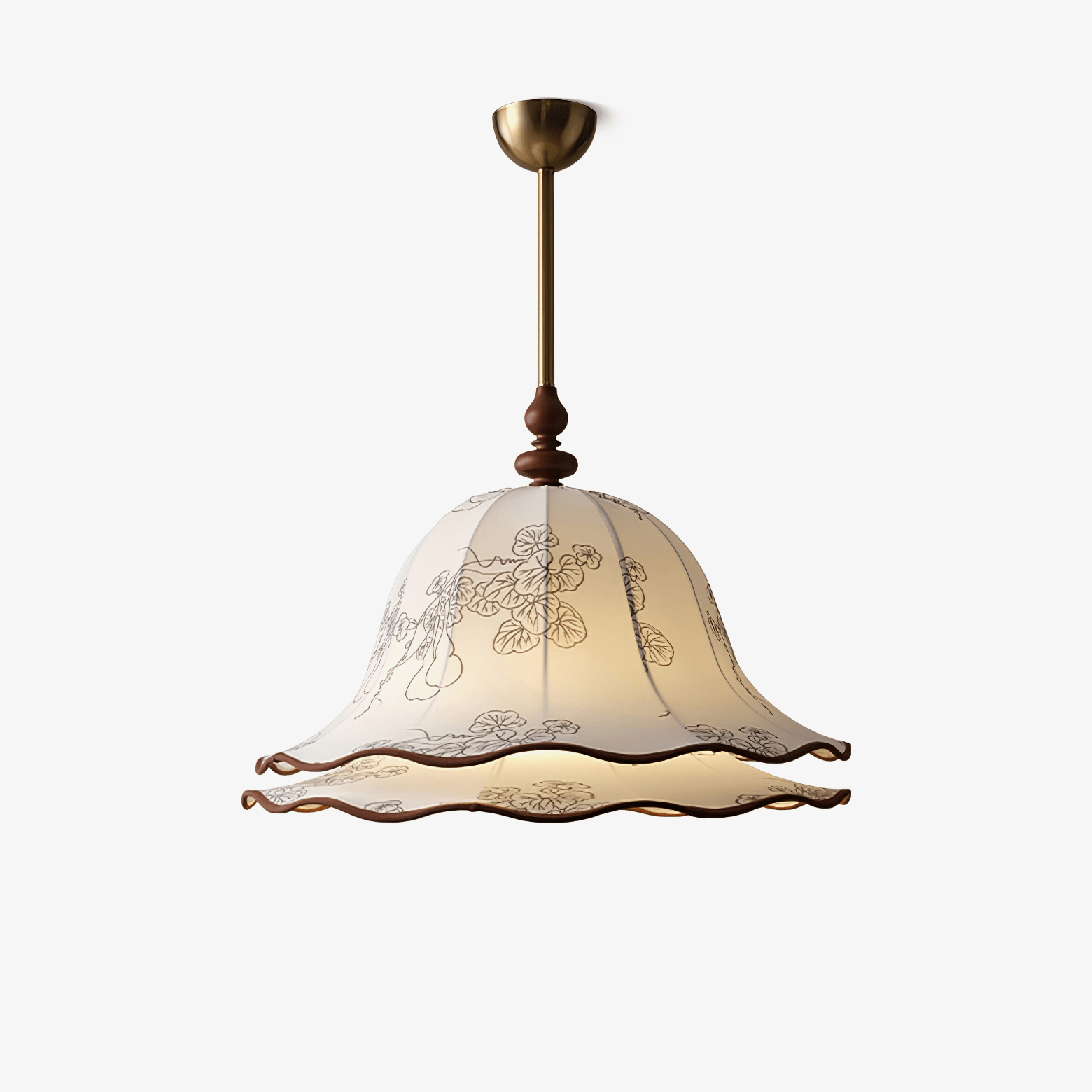 Ilsilis Traditional Elegance Floral Fabric Wood Pendant Lamp-Neutral Decor