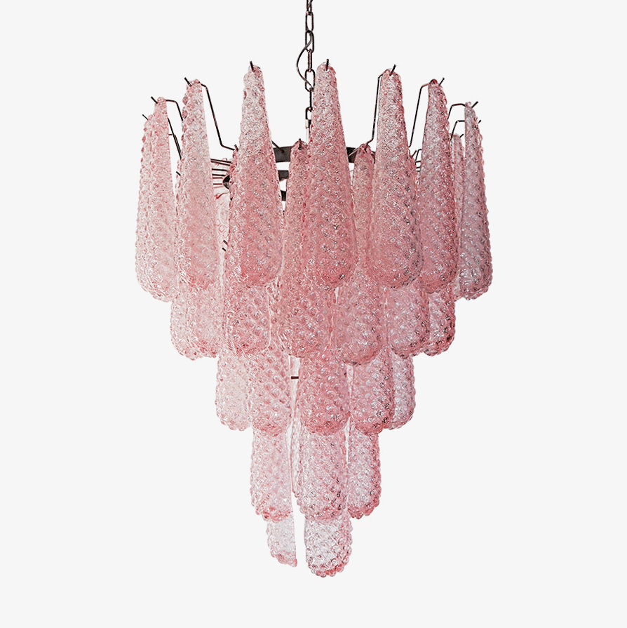 Aurora Chandelier Pink Droplet Murano Glass Diamond Pattern Waterfall-Neutral Decor