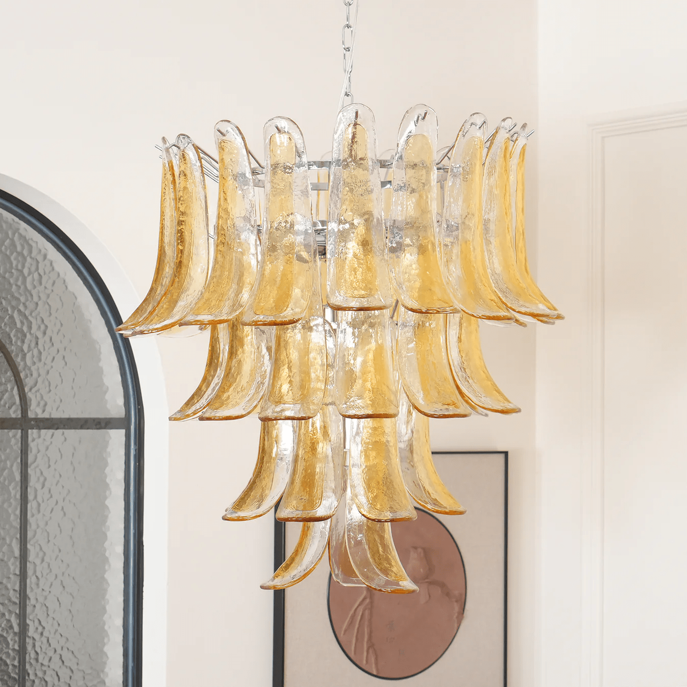 Aurora Chandelier Amber Lily Murano Glass Layered Centerpiece-Neutral Decor