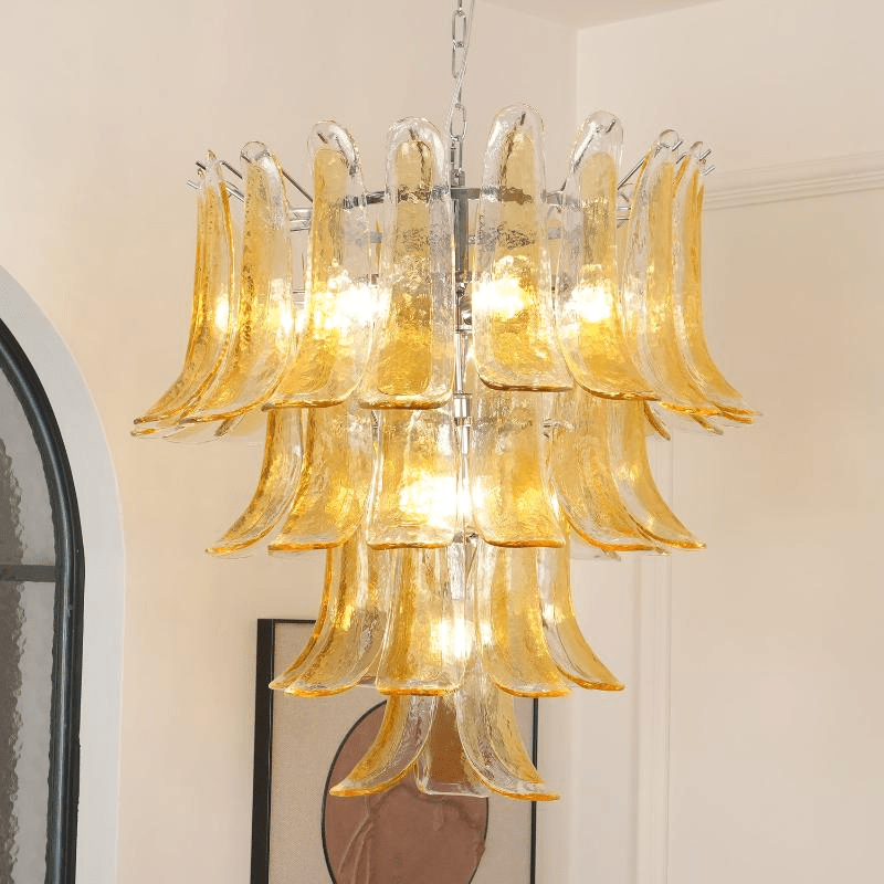 Aurora Chandelier Amber Lily Murano Glass Layered Centerpiece-Neutral Decor