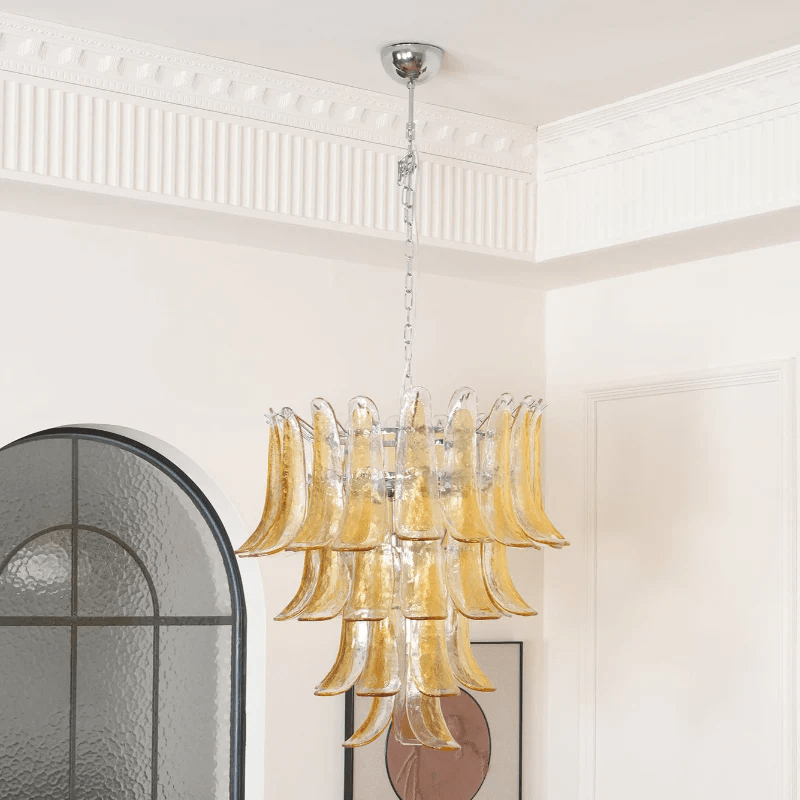 Aurora Chandelier Amber Lily Murano Glass Layered Centerpiece-Neutral Decor