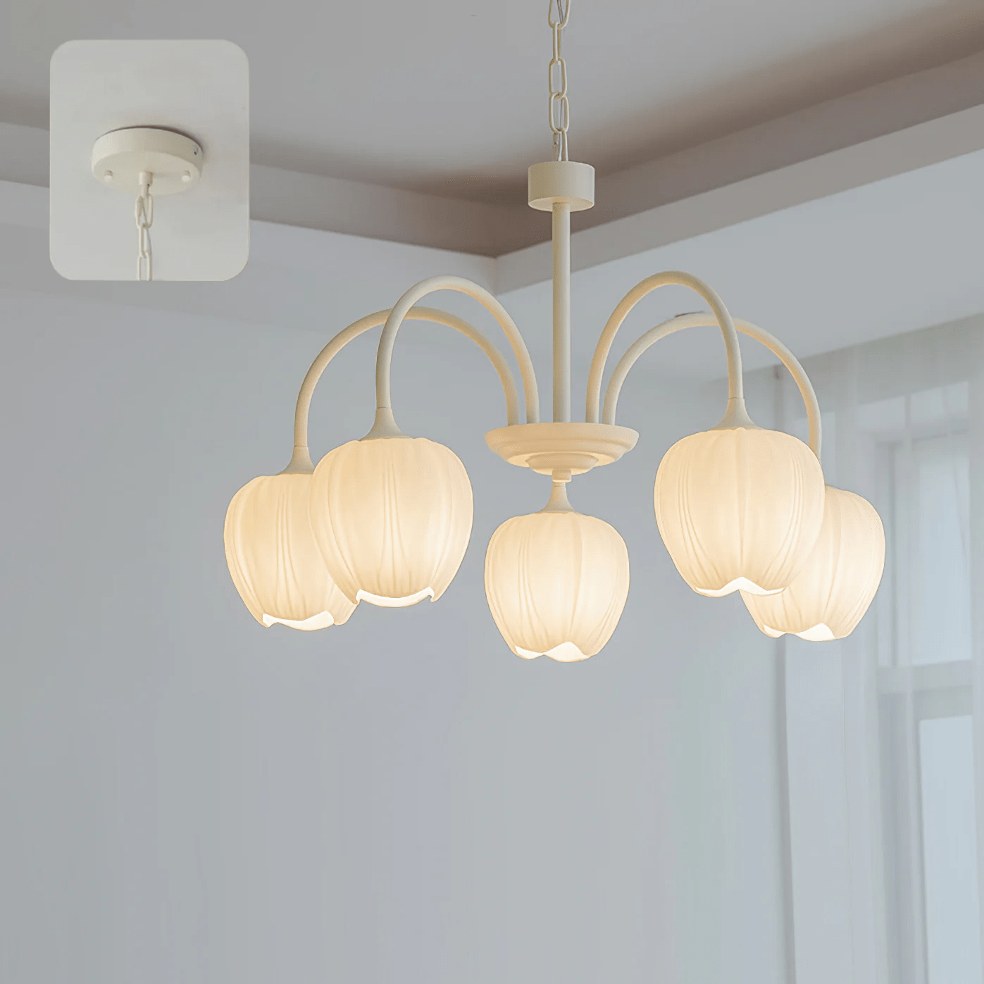 Lustra Chandelier Tulip Matcha Glass-Neutral Decor