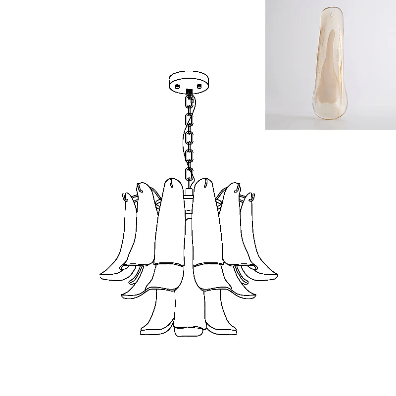 Elvess Chandelier Murano Glass Leaf Golden-Neutral Decor