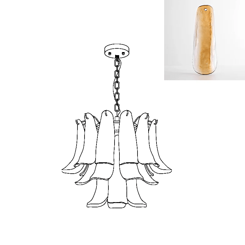 Elvess Chandelier Murano Glass Leaf Golden-Neutral Decor