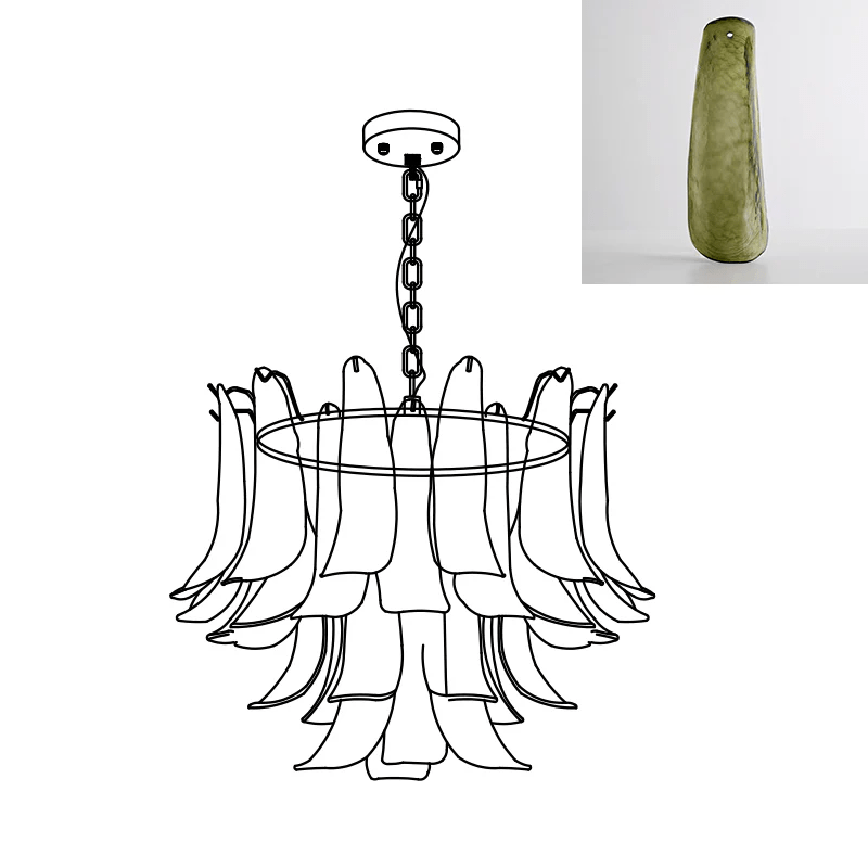 Elvess Chandelier Murano Glass Leaf Golden-Neutral Decor