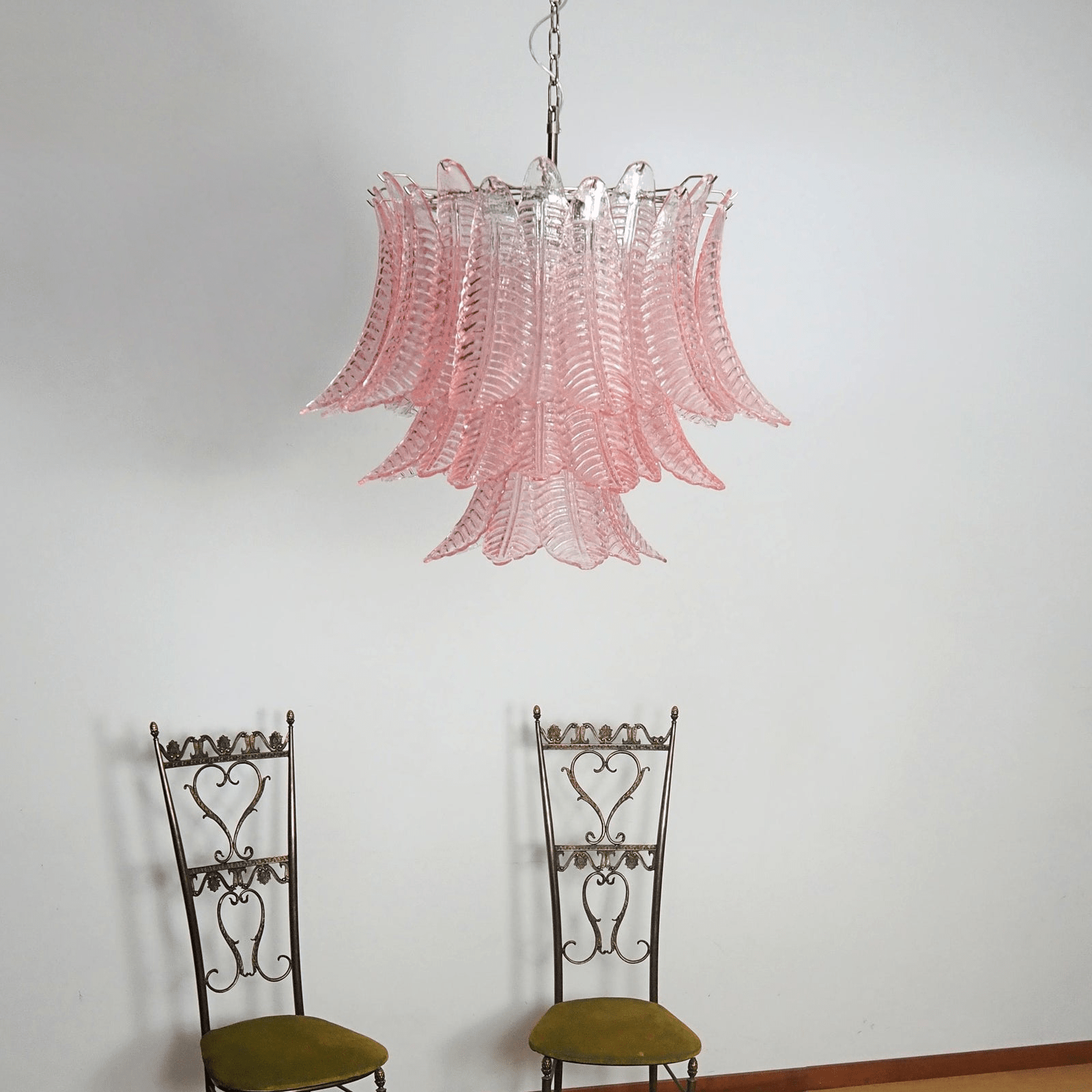 Aurora Chandelier Pink Leaf Glass Layered Graceful Luxury-Neutral Decor