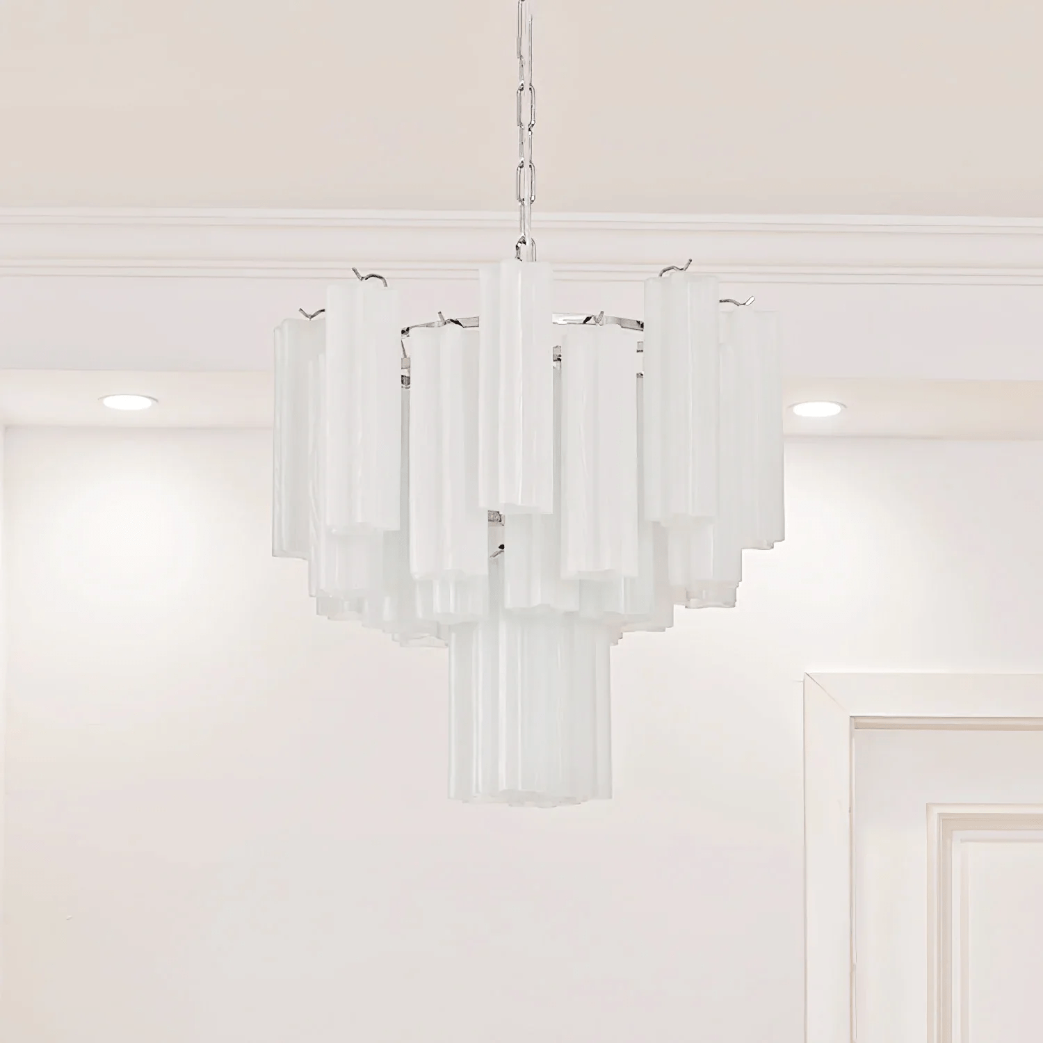 Aurora Chandelier Frosted Glass Tubes Layered Minimalist-Neutral Decor