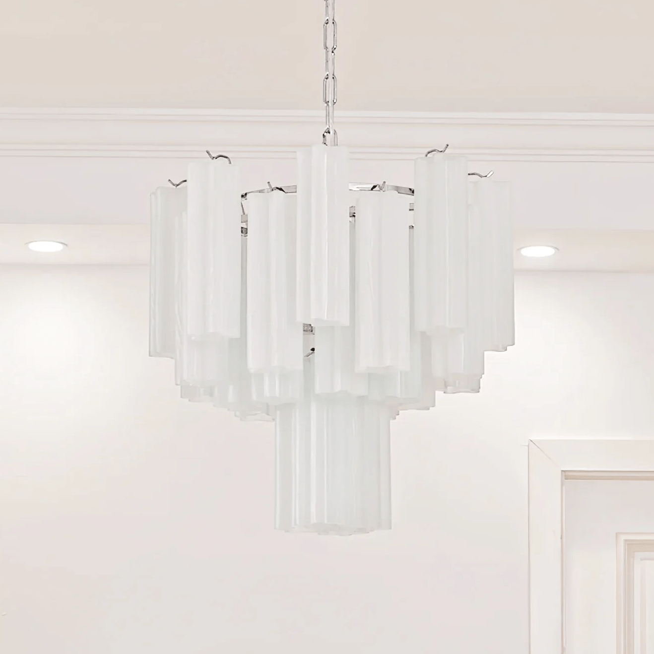 Aurora Chandelier Frosted Glass Tubes Layered Minimalist-Neutral Decor