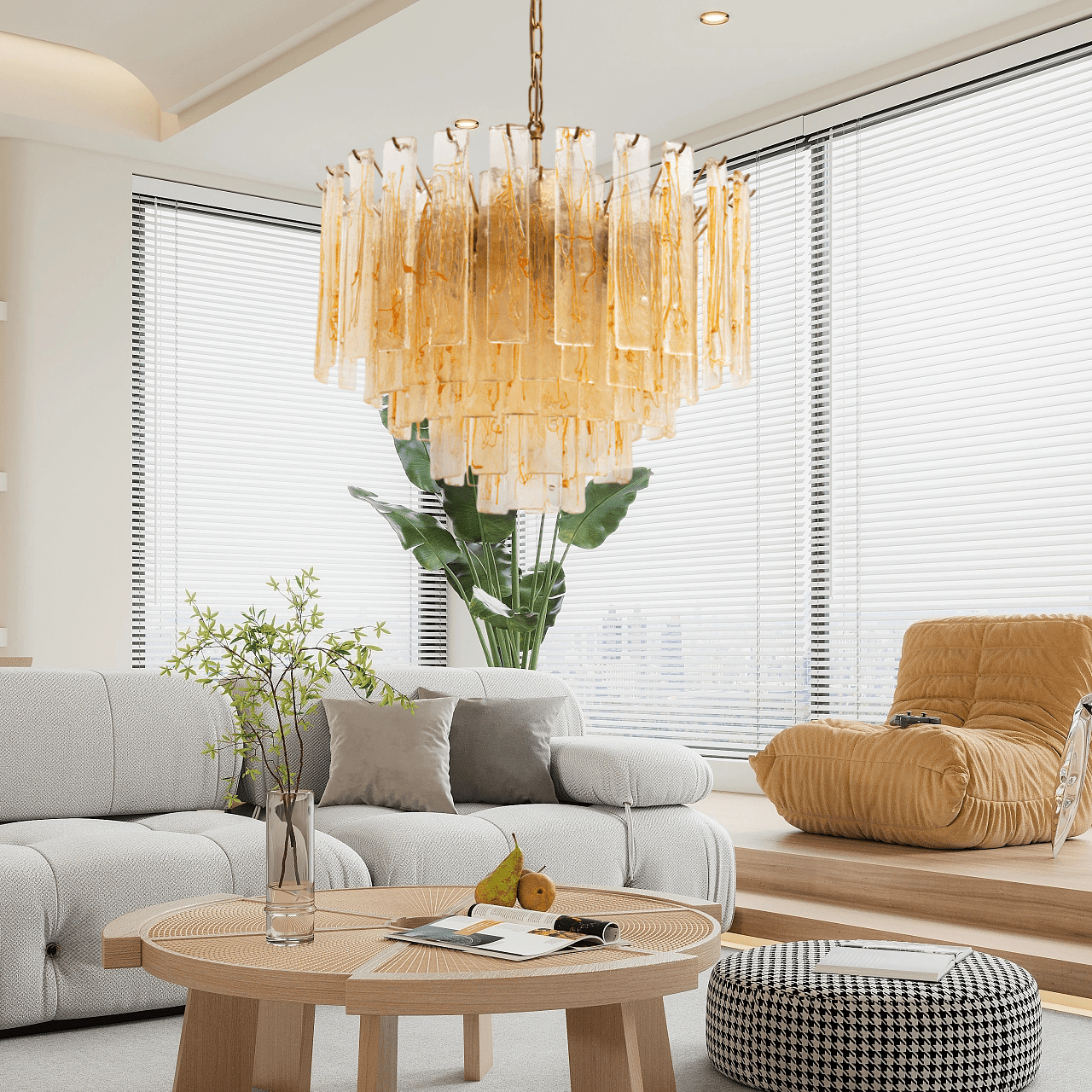 Aurora Chandelier Golden Amber Glass Layered Geometric Luxury-Neutral Decor