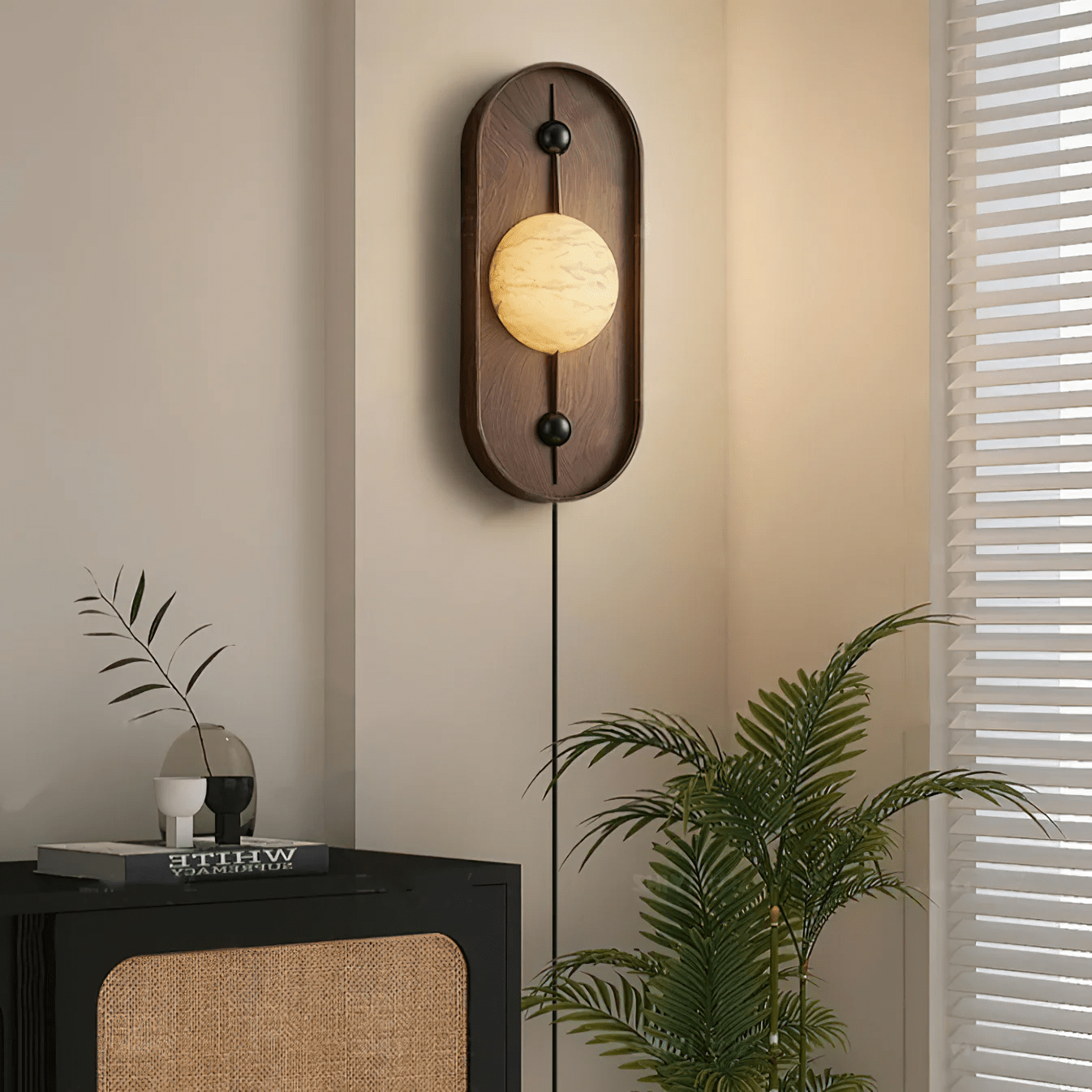 Lyvaran Oval Alabaster Wood Wall Light-Neutral Decor