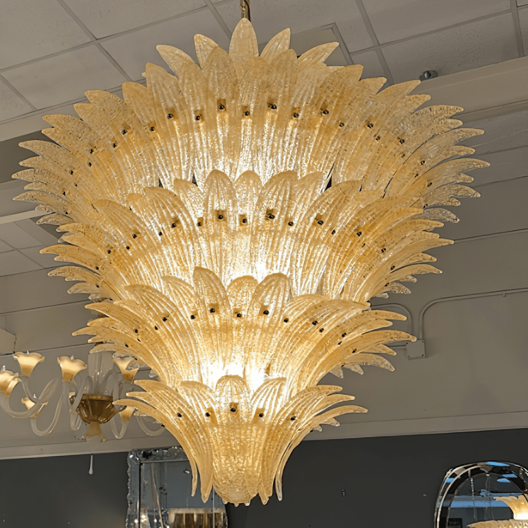 Tevenq Chandelier Murano Glass Palmette Leaf Tiered-Neutral Decor