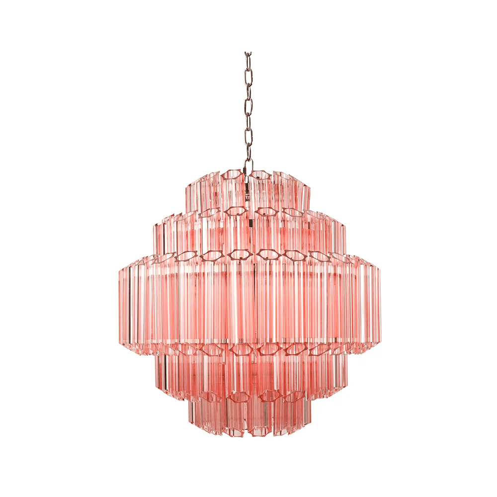 Aurora Chandelier Pink Glass Tube Layered Diamond-Neutral Decor