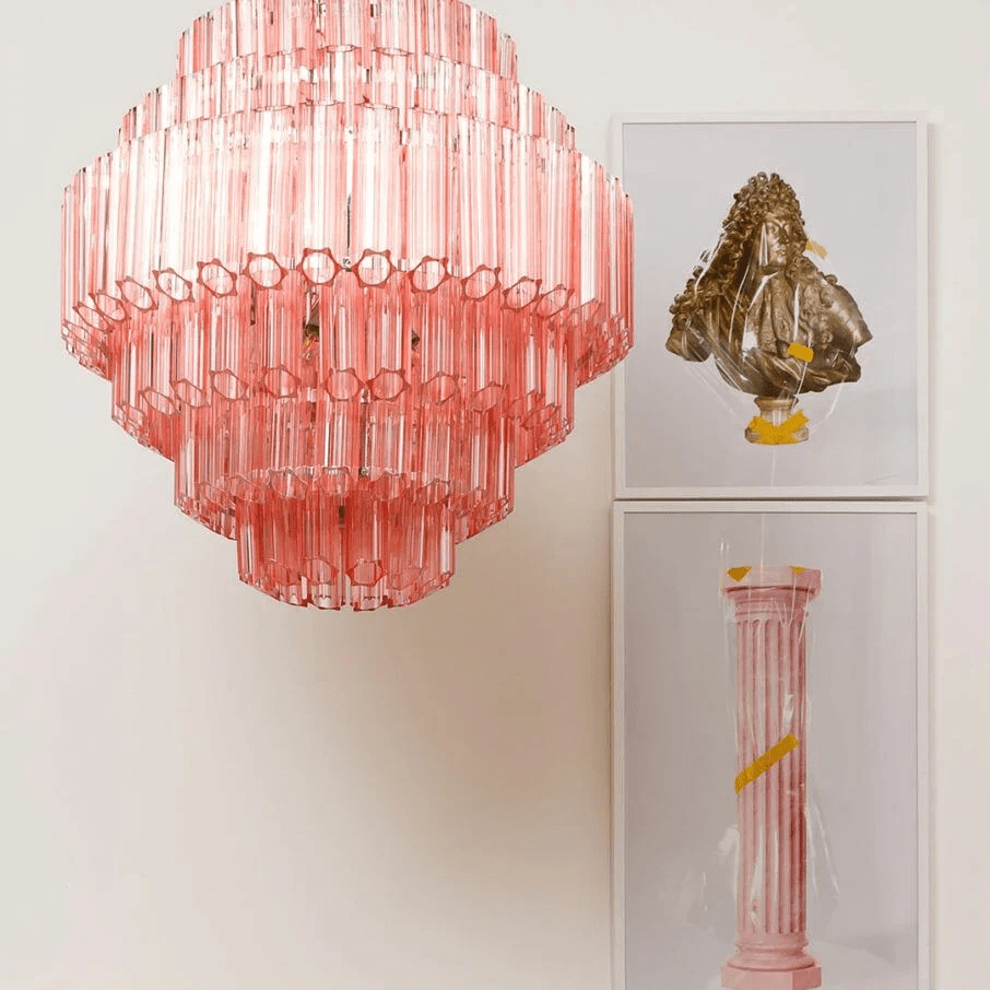 Aurora Chandelier Pink Glass Tube Layered Diamond-Neutral Decor