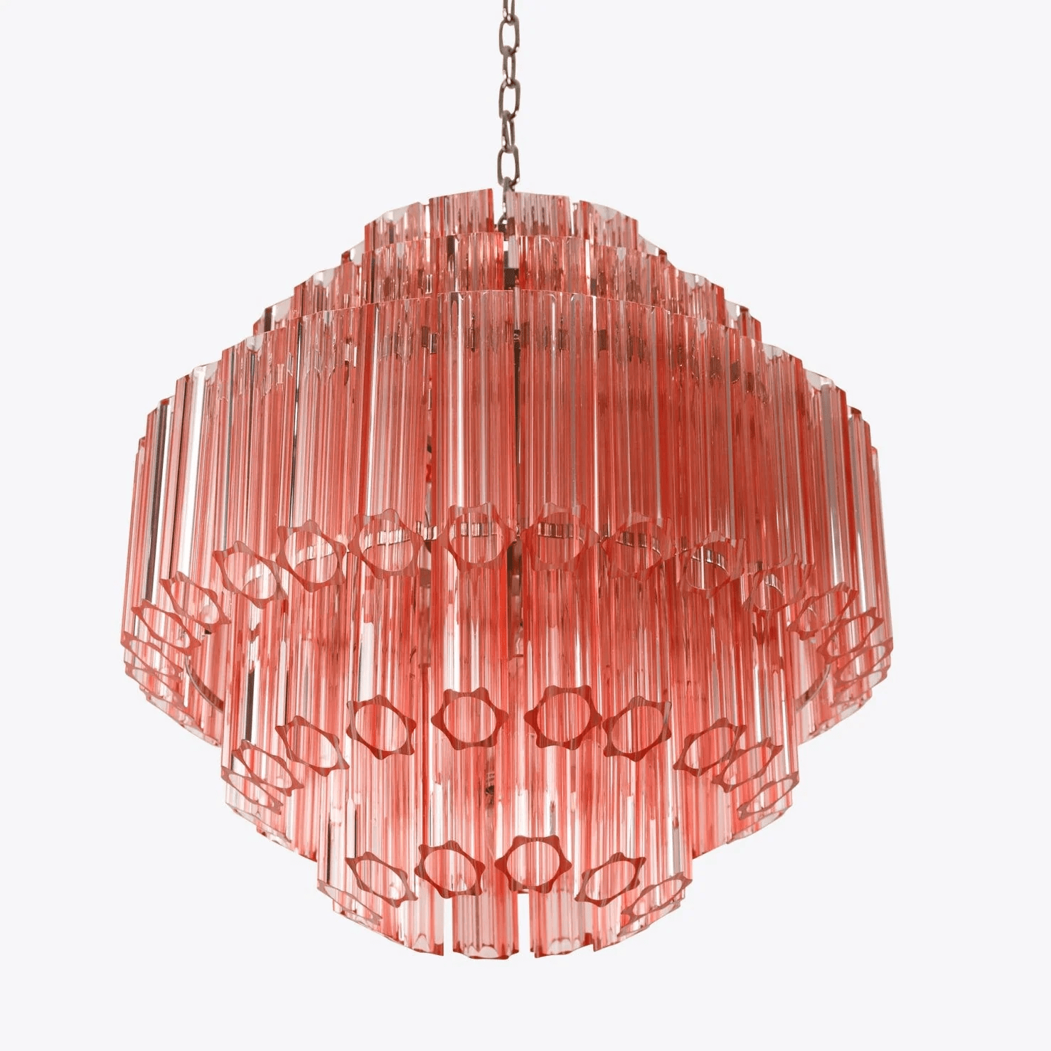 Aurora Chandelier Pink Glass Tube Layered Diamond-Neutral Decor