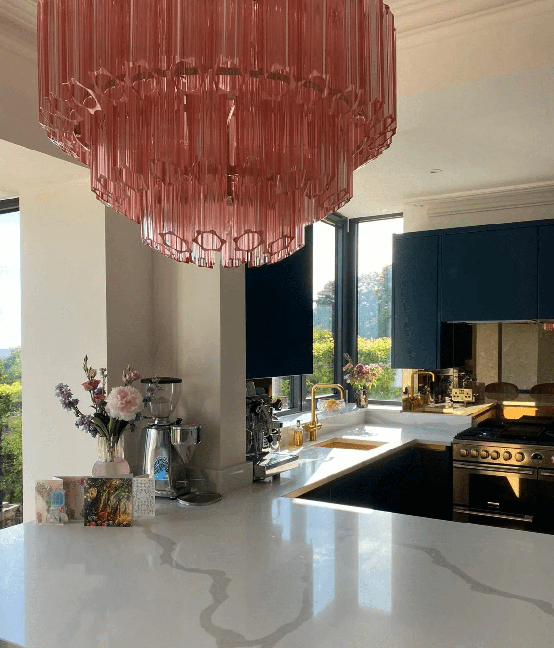 Aurora Chandelier Pink Glass Tube Layered Diamond-Neutral Decor