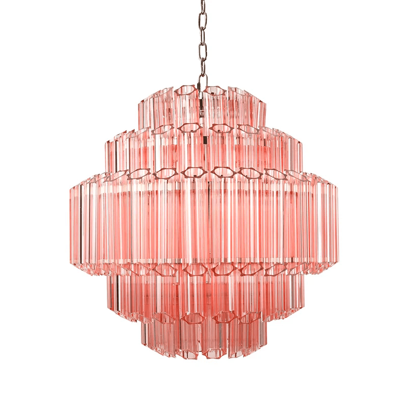 Aurora Chandelier Pink Glass Tube Layered Diamond-Neutral Decor
