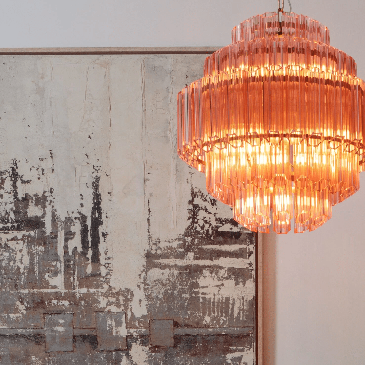 Aurora Chandelier Pink Glass Tube Layered Diamond-Neutral Decor