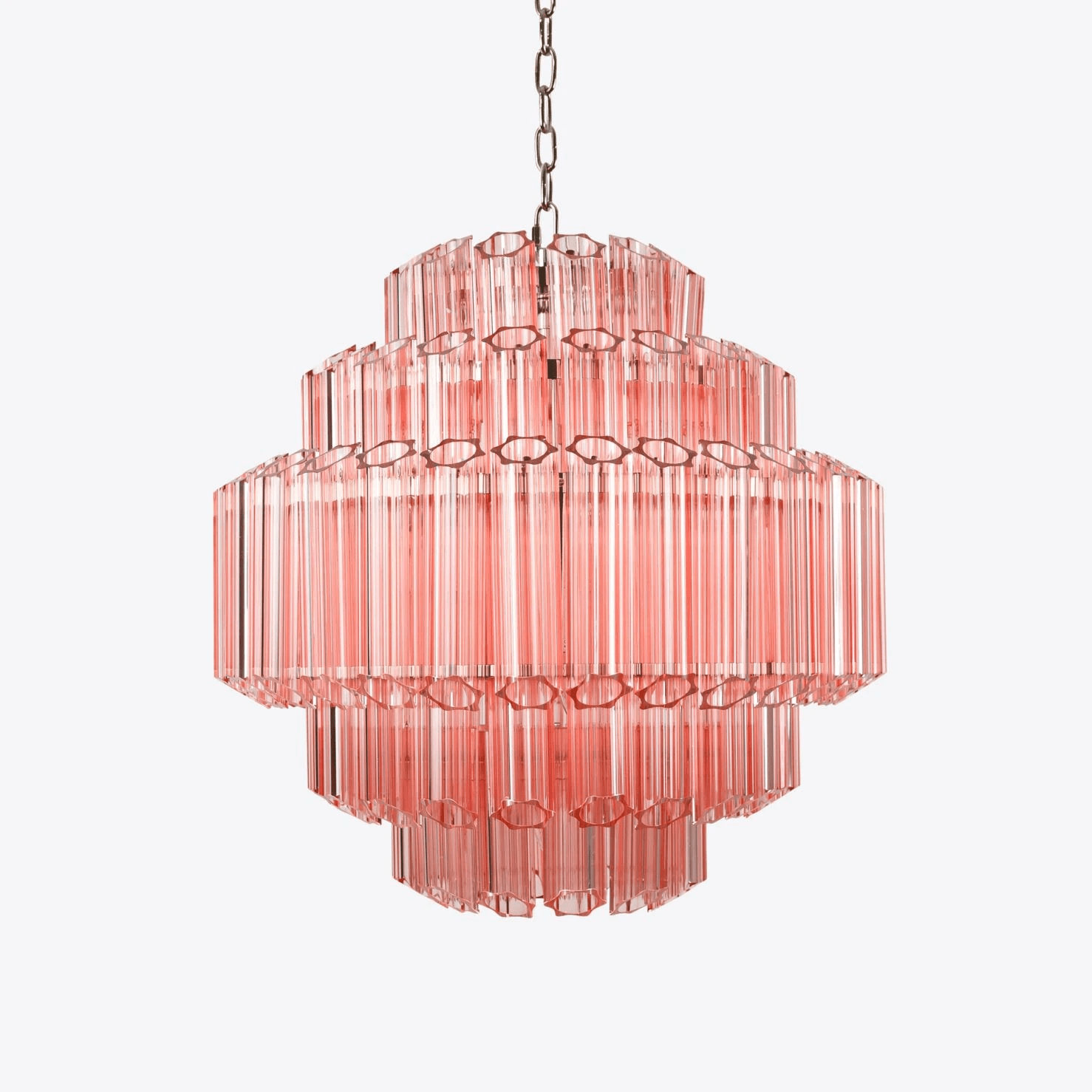 Aurora Chandelier Pink Glass Tube Layered Diamond-Neutral Decor