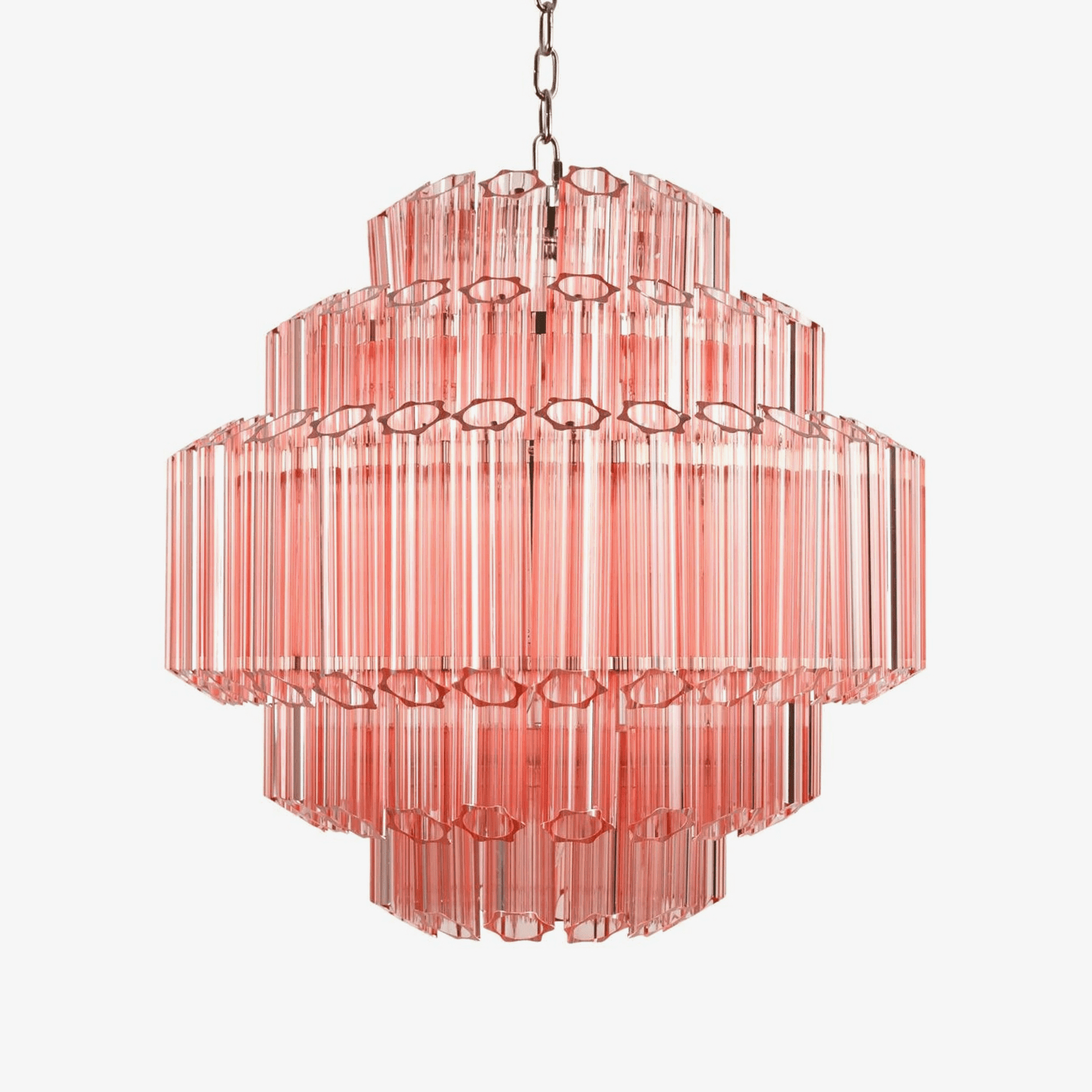 Aurora Chandelier Pink Glass Tube Layered Diamond-Neutral Decor