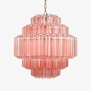 Aurora Chandelier Pink Glass Tube Layered Diamond-Neutral Decor