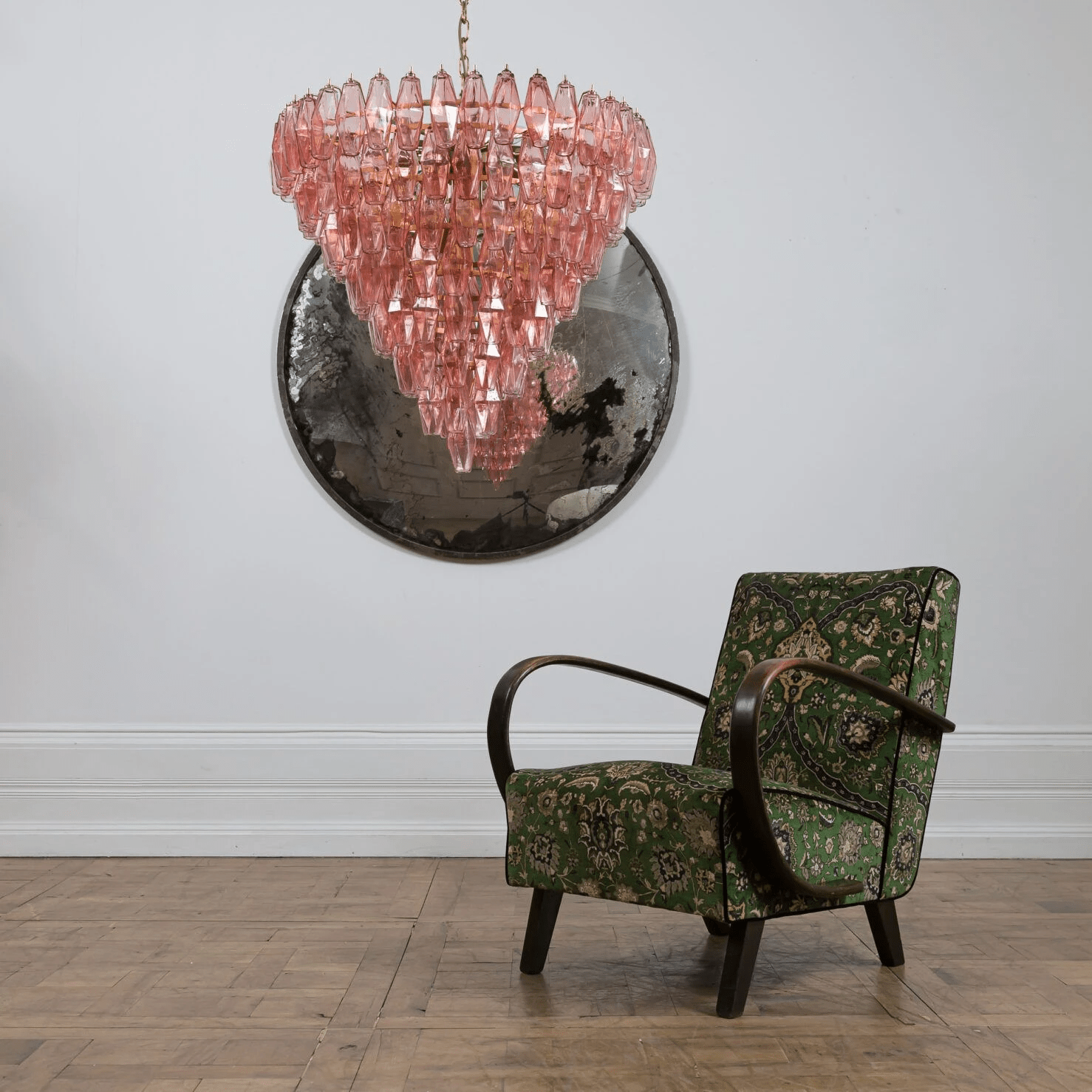 Aurora Chandelier Pink Faceted Glass Layered Vintage-Neutral Decor