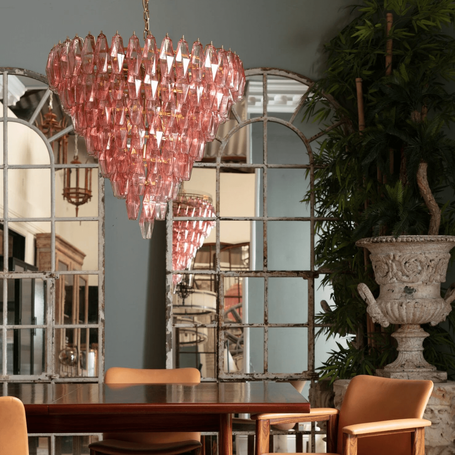 Aurora Chandelier Pink Faceted Glass Layered Vintage-Neutral Decor