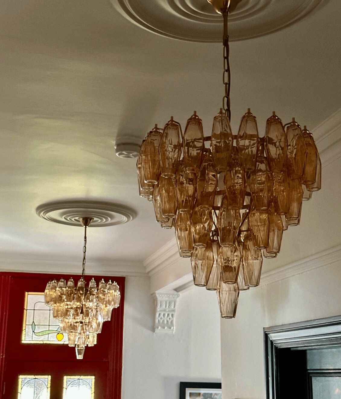 Aurora Chandelier Pink Faceted Glass Layered Vintage-Neutral Decor