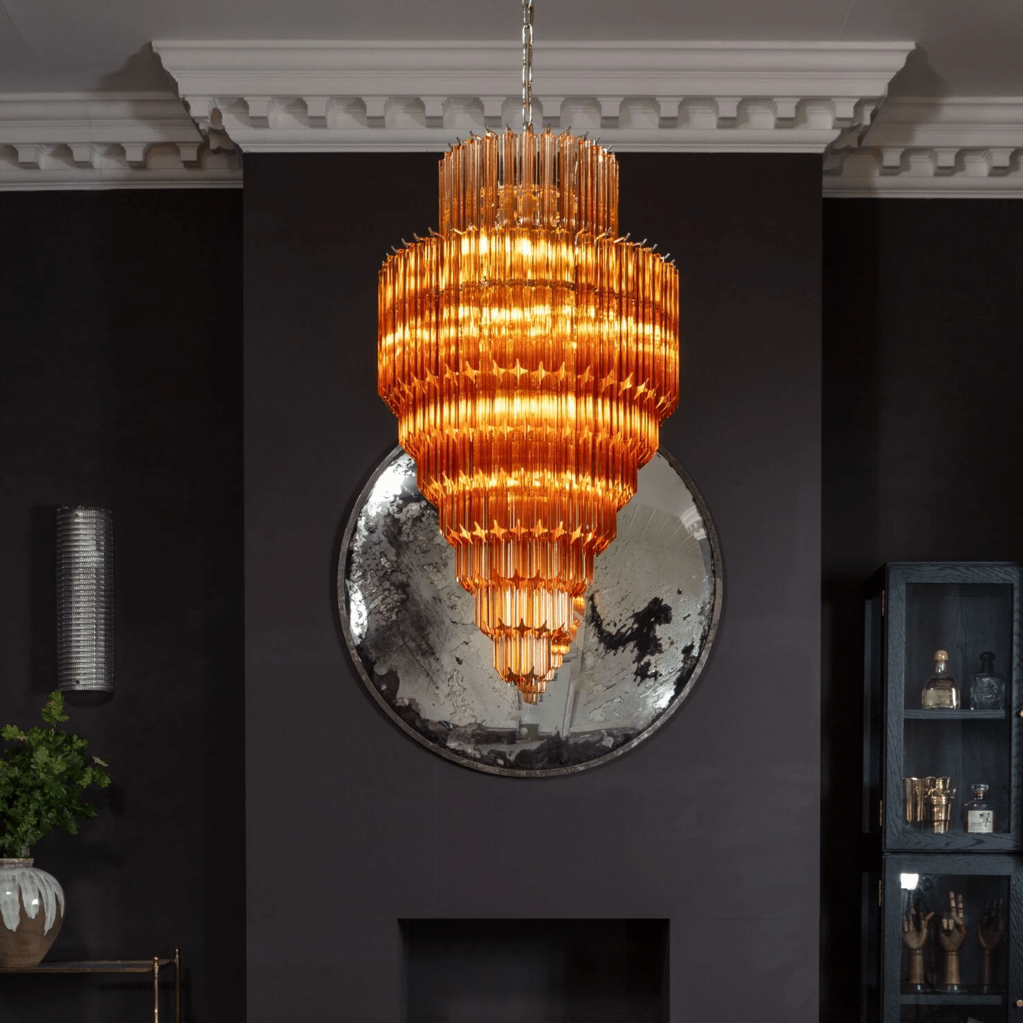 Aurora Chandelier Amber Diamond Glass Layered Retro-Neutral Decor