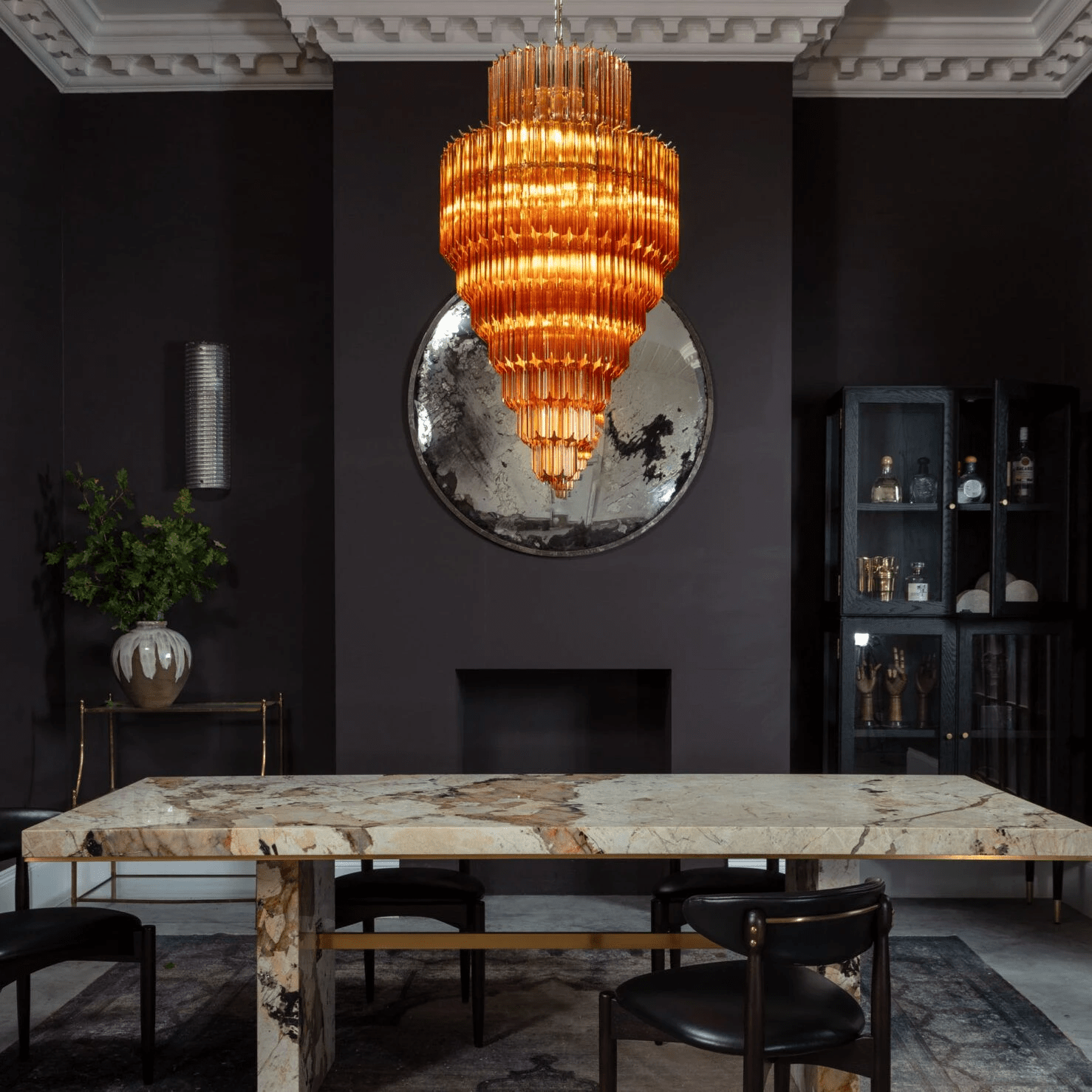 Aurora Chandelier Amber Diamond Glass Layered Retro-Neutral Decor