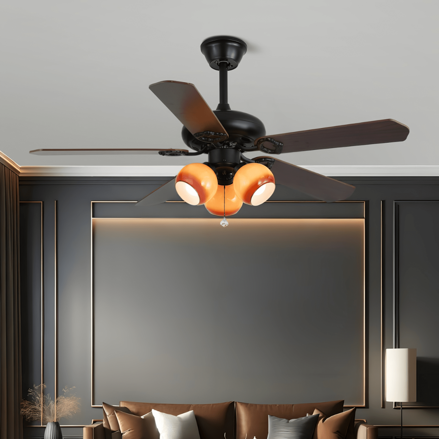 Calviera Vintage Wood Glass Ceiling Fan Light-Neutral Decor