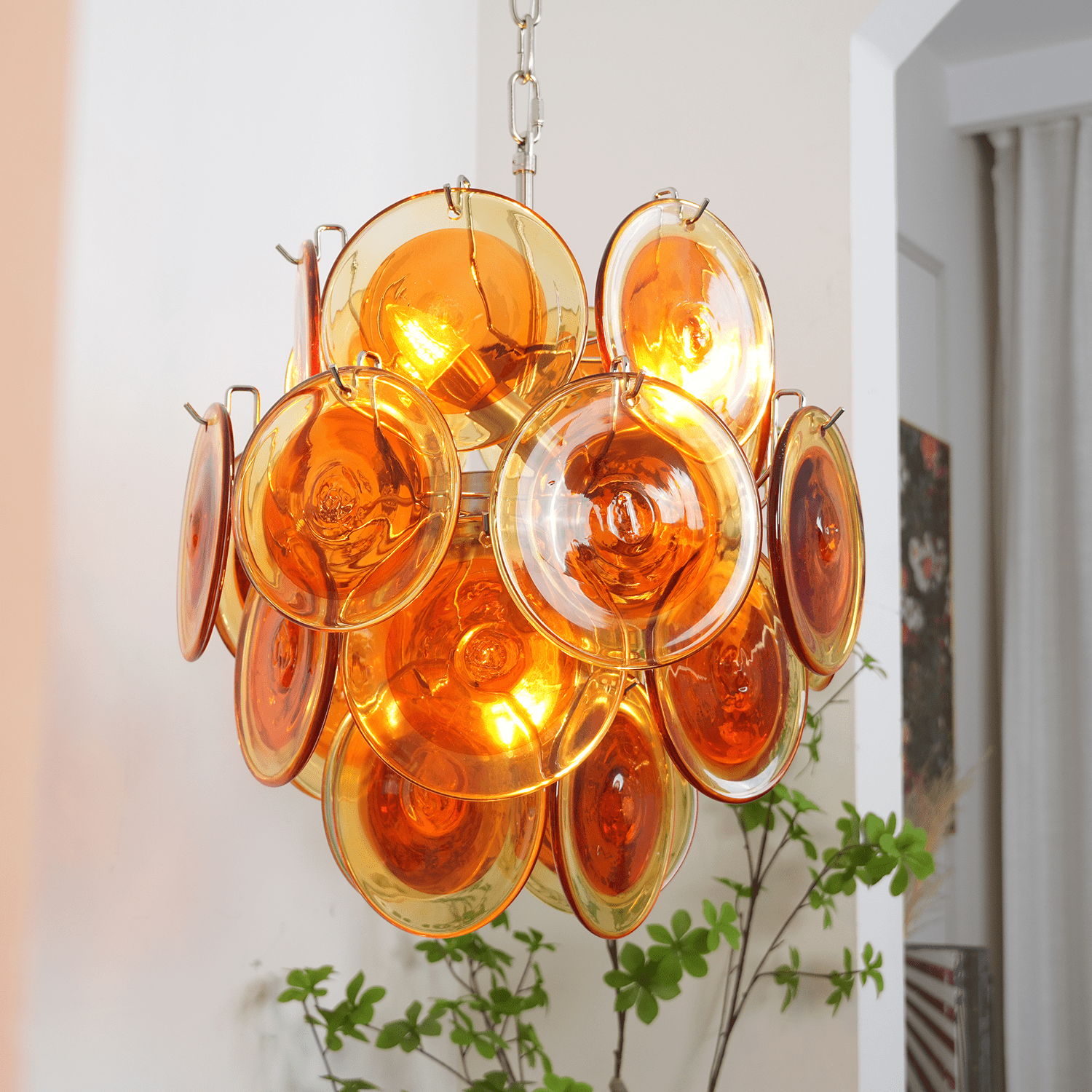 Aurora Chandelier Orange Murano Glass Disc Layered-Neutral Decor