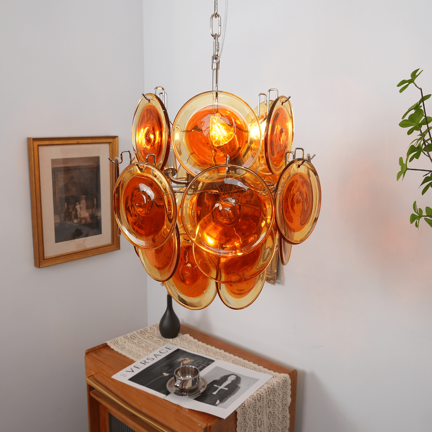Aurora Chandelier Orange Murano Glass Disc Layered-Neutral Decor