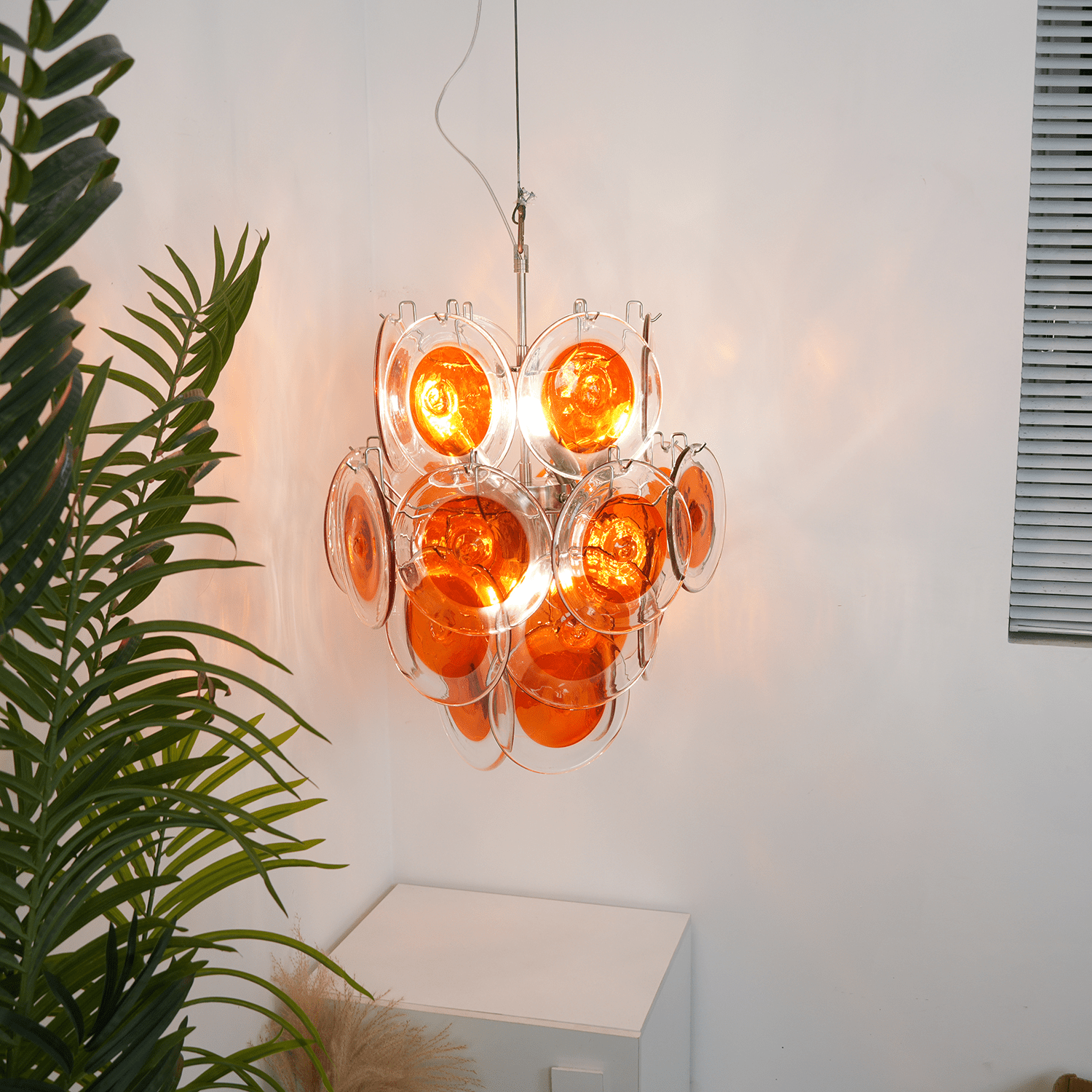 Aurora Chandelier Orange Murano Glass Disc Layered-Neutral Decor