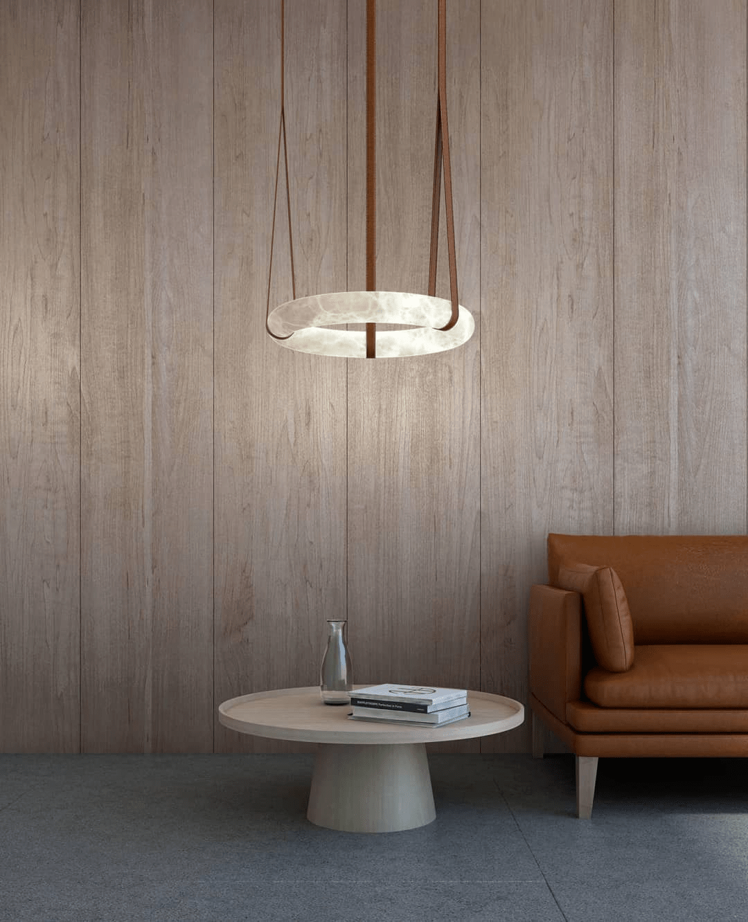 Lixor Alabaster Chandeliers Ring Leather Strap Version A-Neutral Decor