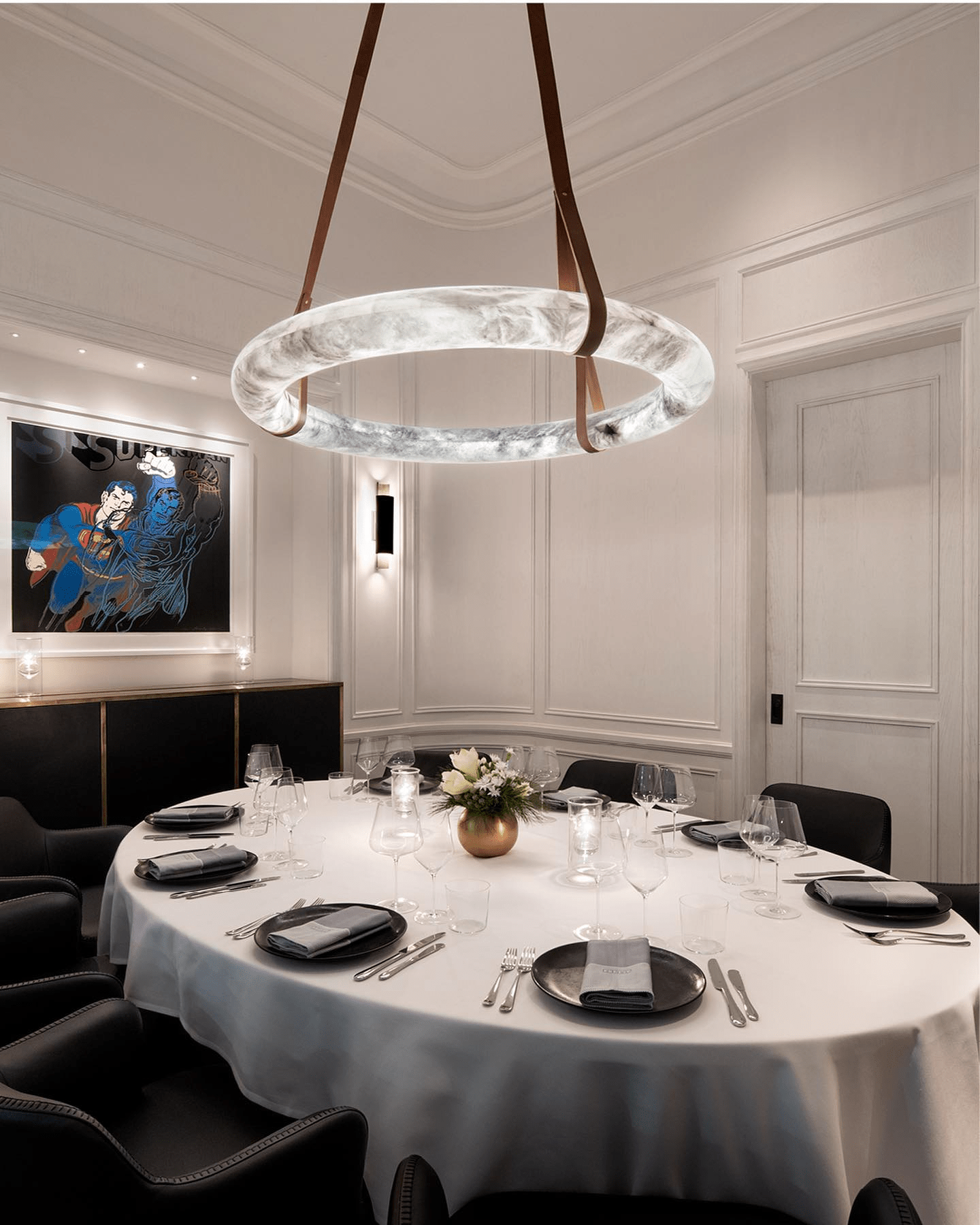 Lixor Alabaster Chandeliers Ring Leather Strap Version A-Neutral Decor
