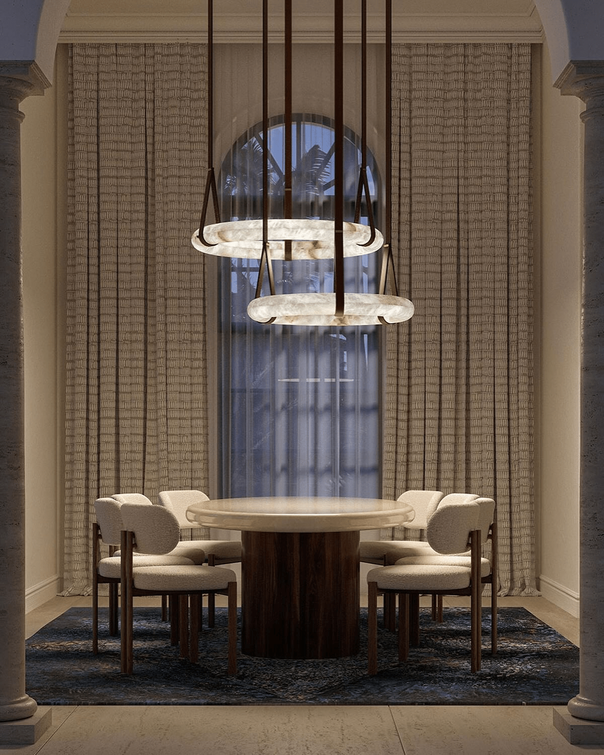 Tarys Alabaster Chandeliers Ring Leather Strap Version B-Neutral Decor