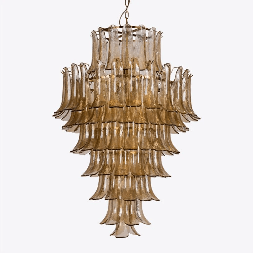 Lykne Chandelier Amber Murano Glass Petal Mid Century-Neutral Decor